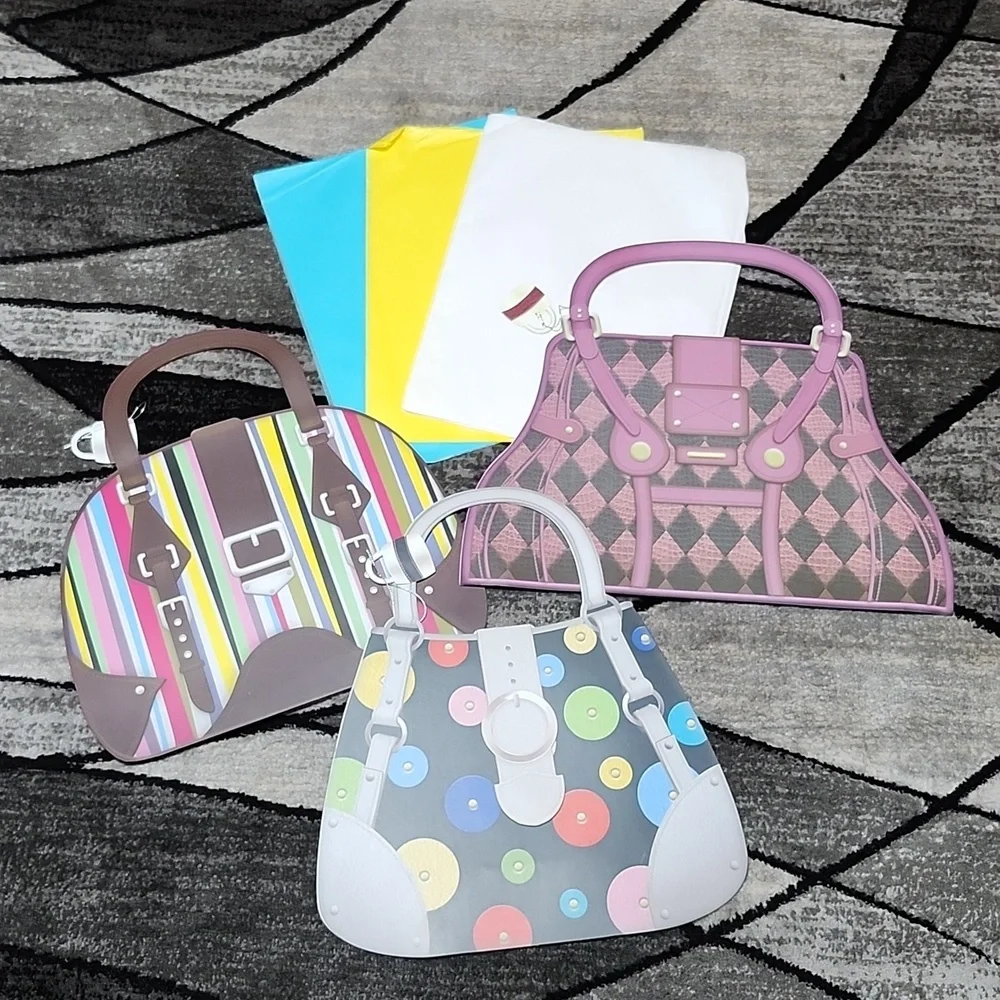 VINTAGE PAPER PURSE GIFT BAGS TISSUE PAPER 3-ONE-OF-A-KIND DESIGNS